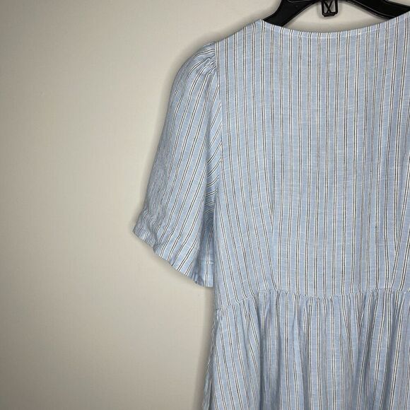 MADEWELL Linen Midi Dress Women XS Blue Stripe NEW Button Front Pockets NQ632 - Picture 10 of 16